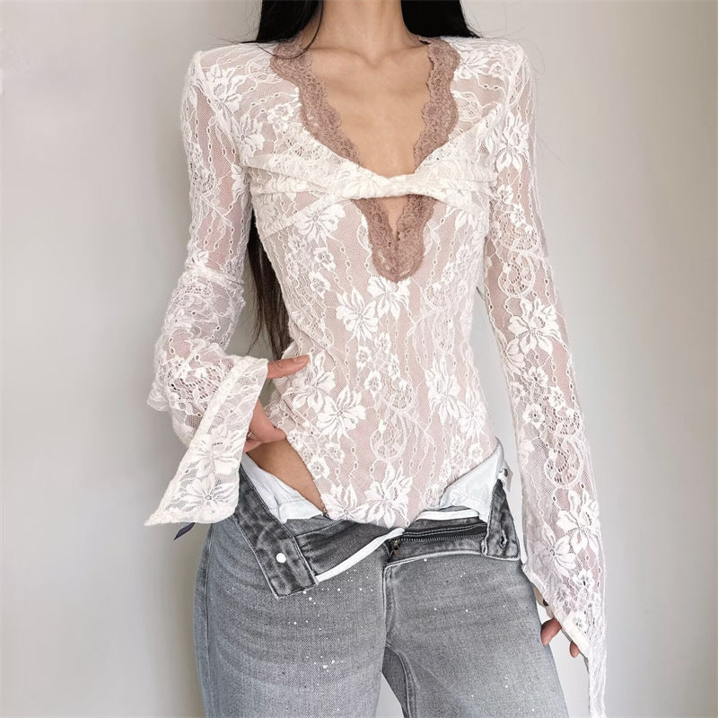 Double-layer Embossed Crochet Lace Bodycon Hollowed-Out Jumpsuit For Women