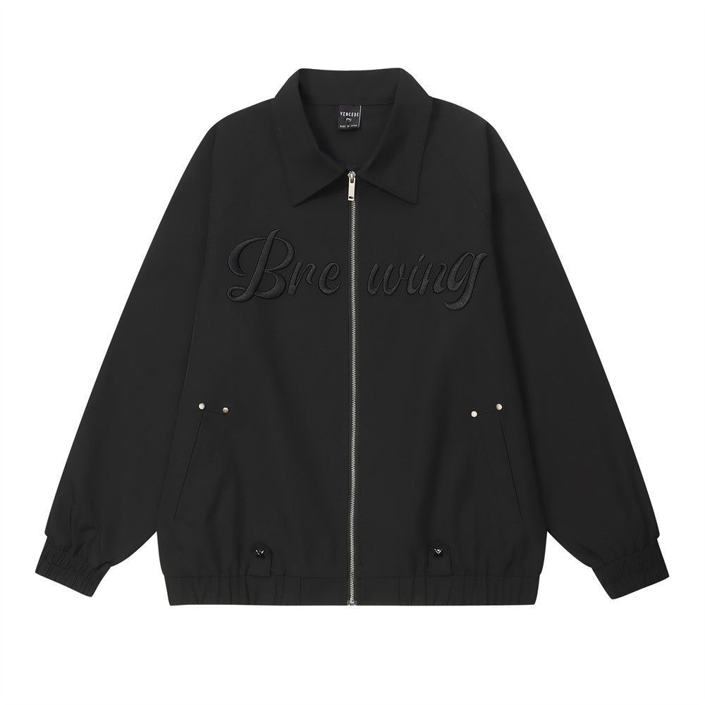 Letter Embroidered Bomber Jacket Men's Spring And Autumn