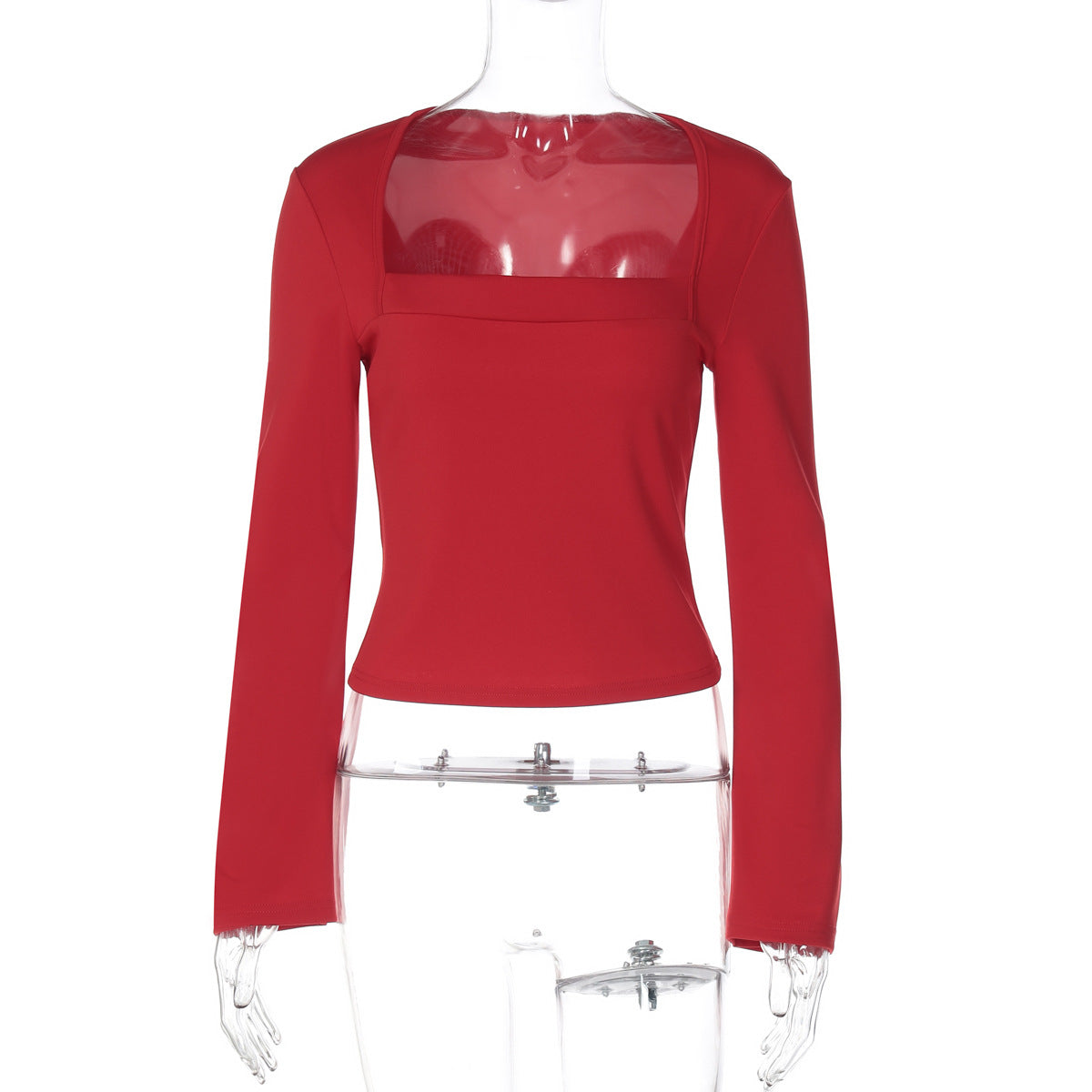 Sexy Square-neck Bottoming Shirt Slim Solid Color Flare Sleeve T-shirt
