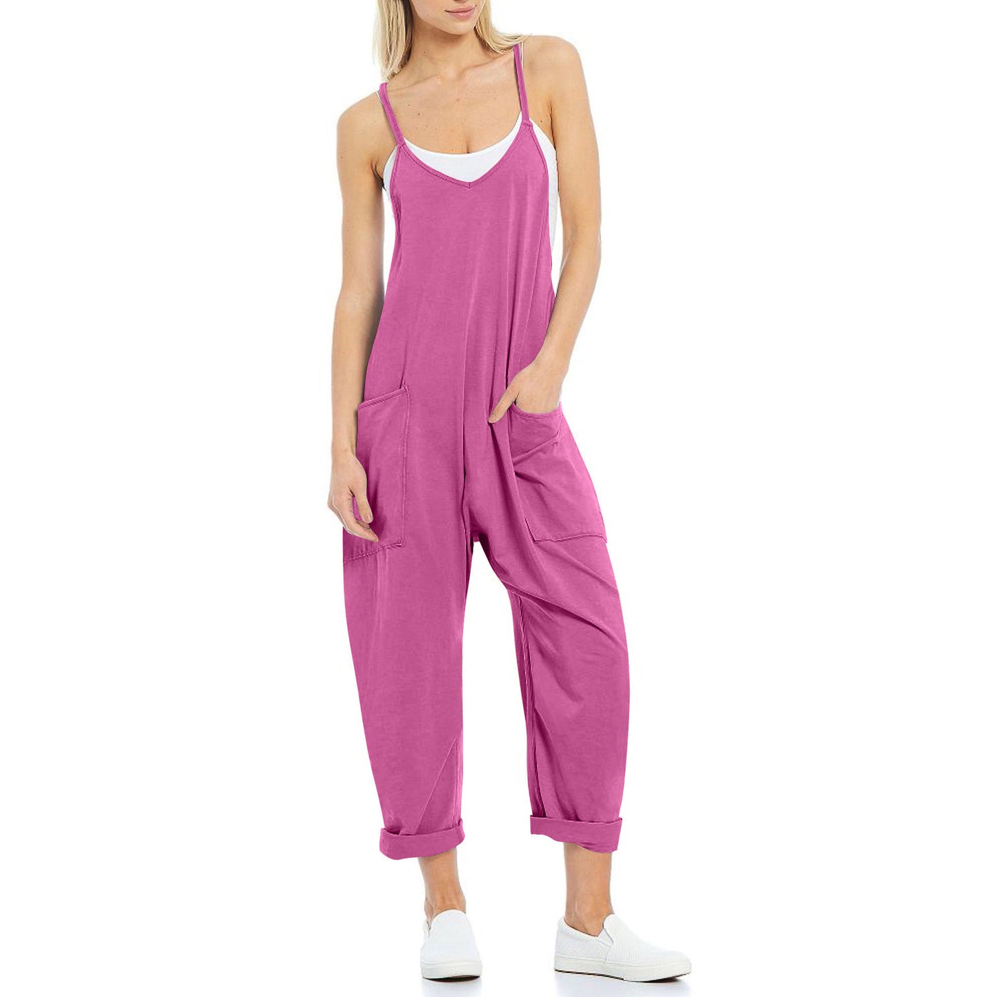 Women's Fashion Simple Large Pockets Strappy Pants