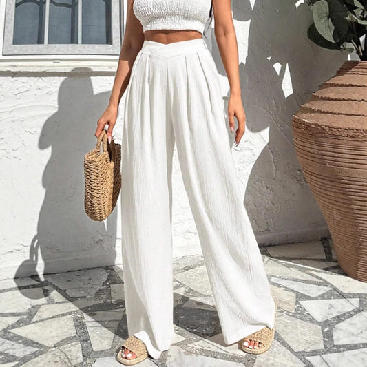 New Commute Style Summer Cross Pleated Casual High Waist Loose Trousers