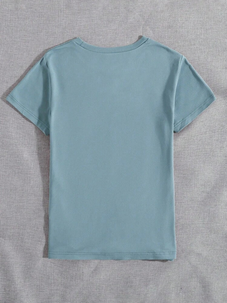 Dandelion Butterfly Pattern Round Neck Short Sleeve