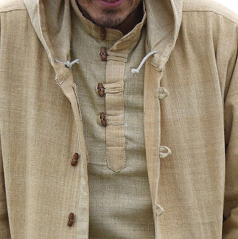 Retro hooded long sleeve solid color casual jacket