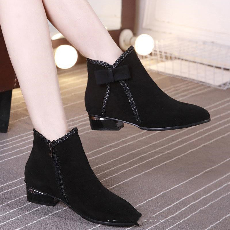 Women's Thick Mid-heel Short Boots Pointed Martin Boots