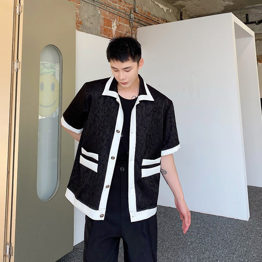 Men's Retro Color Contrast Edging Short Sleeved Shirt