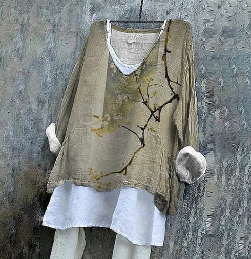 Women's Oat Casual Loose Fit Round Neck Short Sleeve Top