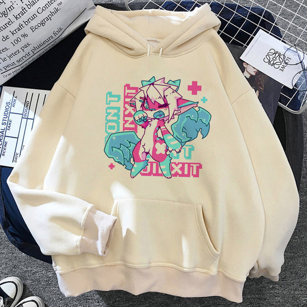 Furry Hættetrøje Ungdommeligt Y2K Mønster Kawaii Athleisure Teen