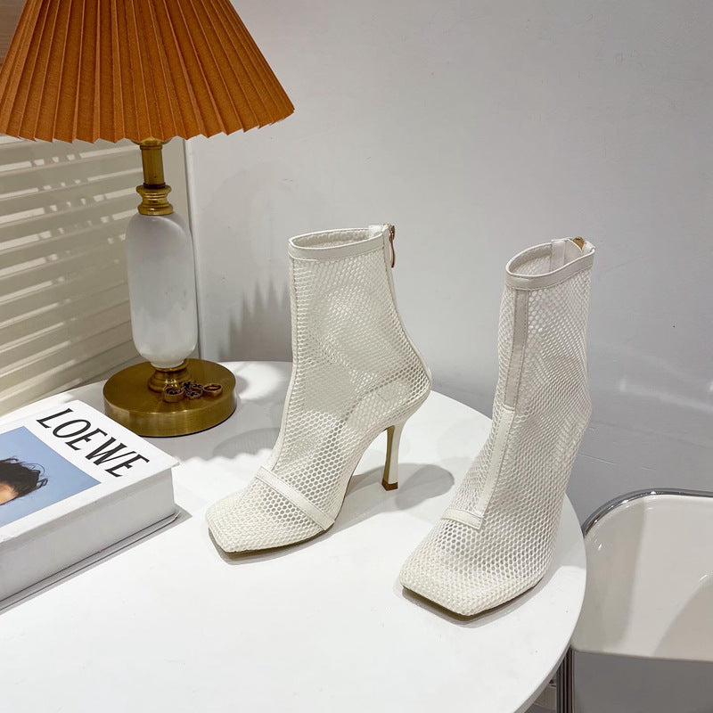 Roman Mesh Stiletto Square-toe High-heeled Shoes