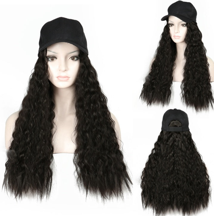 Hat wig one female wig female long hair natural fashion long curly hair big wave