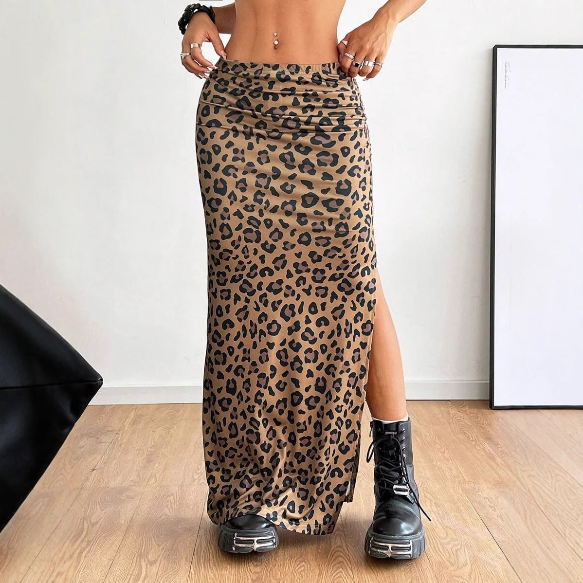 SpringSummer Pleated Slit Long Dress For Women