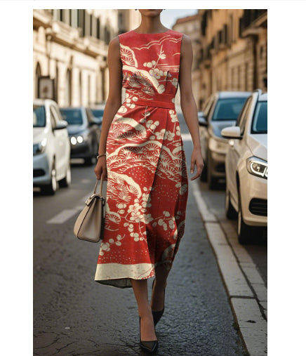 Elegant Sleeveless Floral Dress For Women