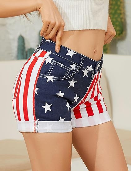 Creative National Flag Print Denim Womens Shorts