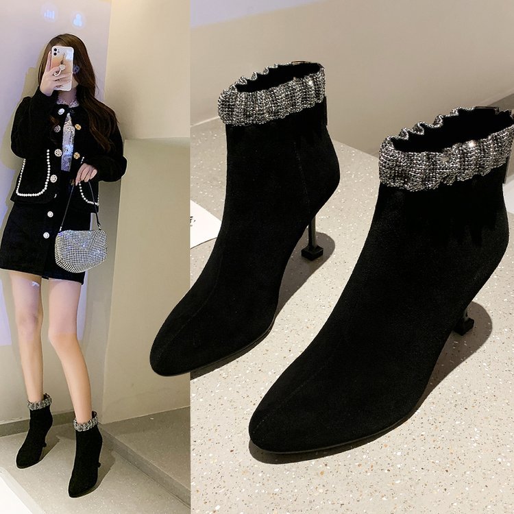 High-heeled Stiletto And Pointed Back Zipper Fashion Ankle Boots