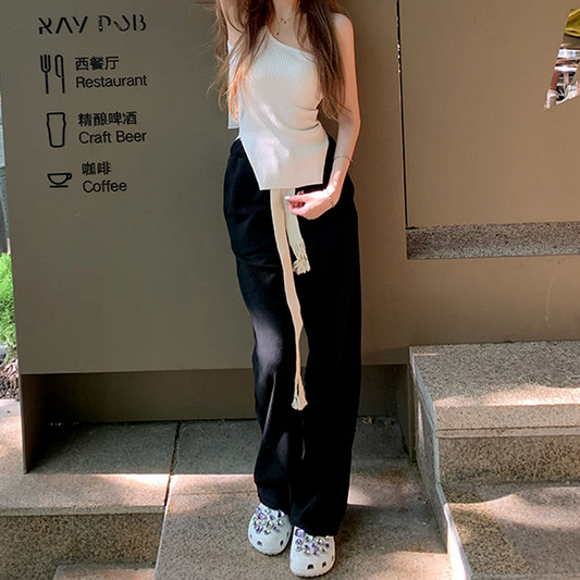 Women's Braided Drawstring Straight Casual Trousers