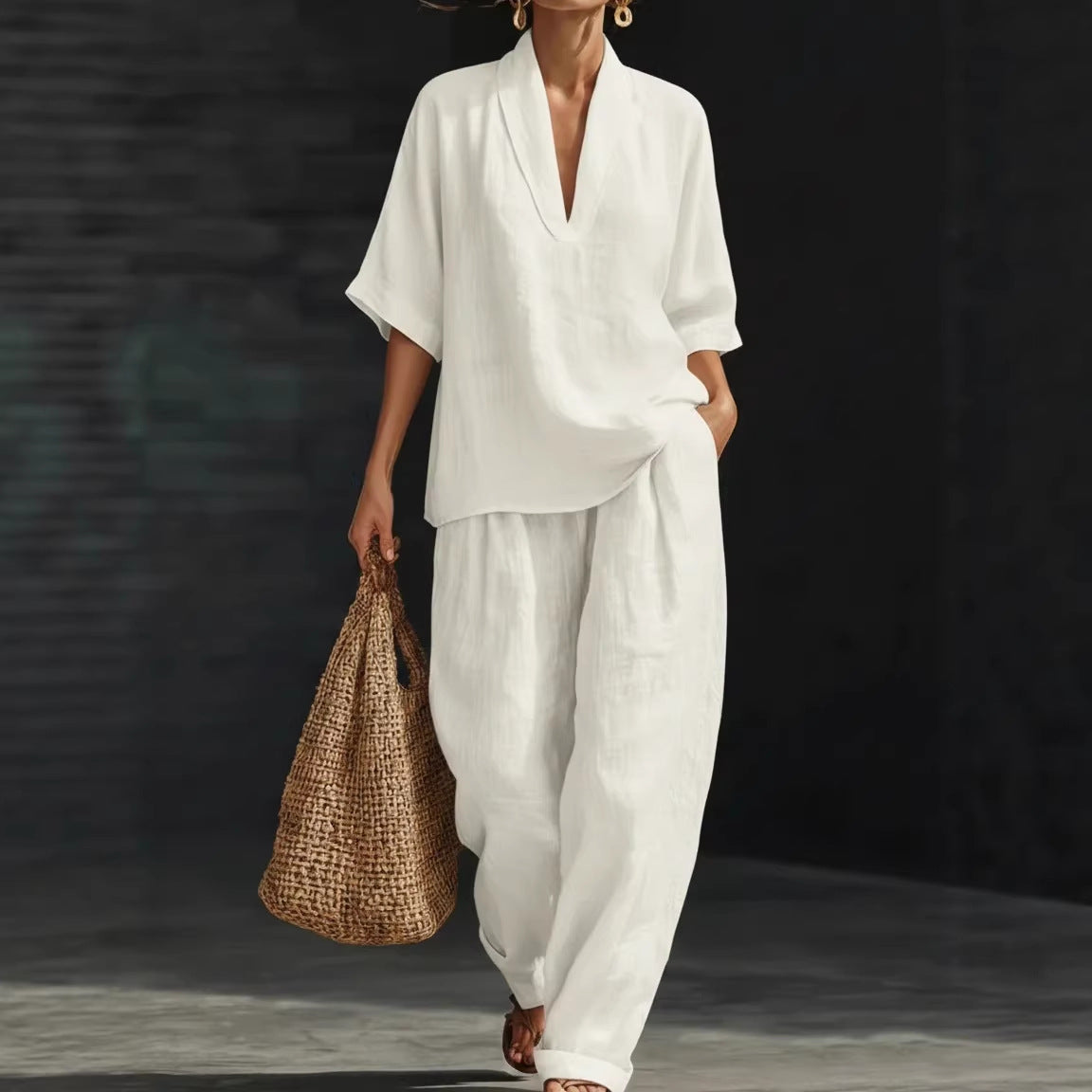 Women's Casual Simple Linen Two-Piece Set