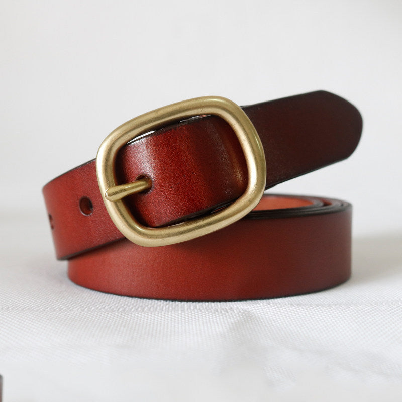 Pure Cowhide Leather Belt With Copper Buckle