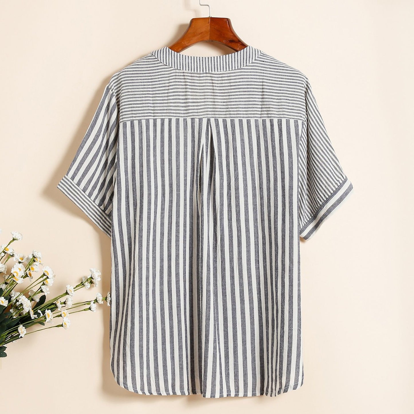 Plus Size Women's Cardigan V-neck Shirt Cotton And Linen Top