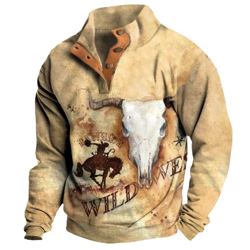 Herre Printet Casual Pullover Sweatshirt med 4 knapper fra Fashion Brand