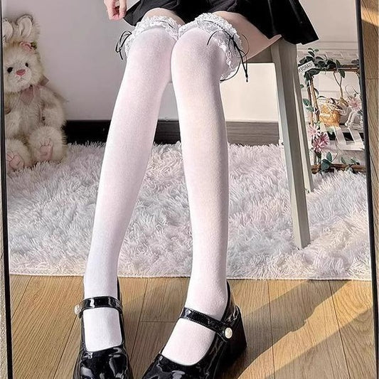 White Pure Lace Stockings Women