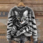 Womens AutumnWinter Christmas Cat Crew-Neck Sweatshirt