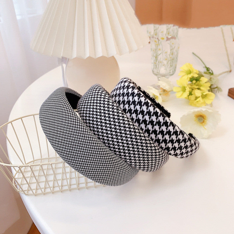 Houndstooth Sponge Headband Fashion Wide Edge Fabric