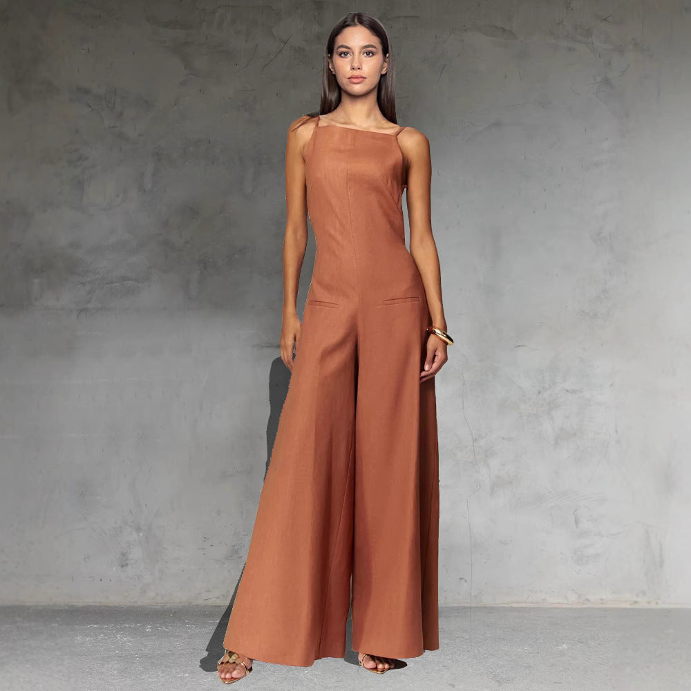 Spring And Summer New Suspender Sleeveless Jumpsuit One-piece Wide Leg Women