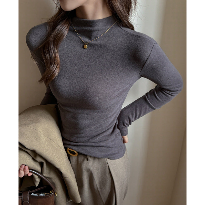 Women's Fashion Semi-high Neck Long Sleeve Base Shirt