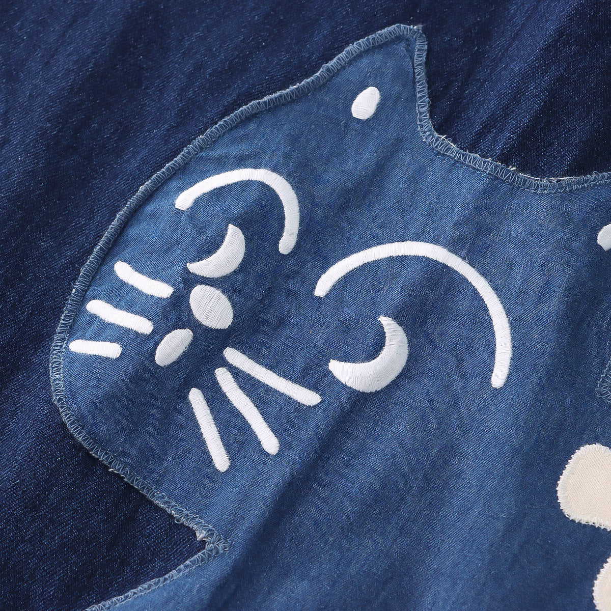 Japanese Vintage Style Cat Paste Cloth Embroidery Dark Blue Thin Washed Denim Skirt