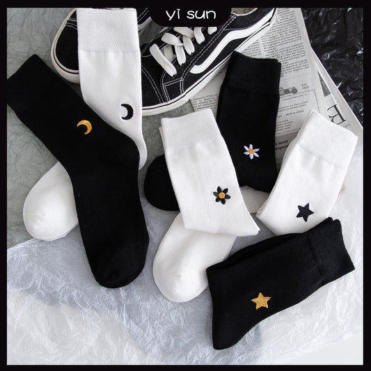 Stars And Moon Pure Color High-top Stockings Jk Socks Tide Socks