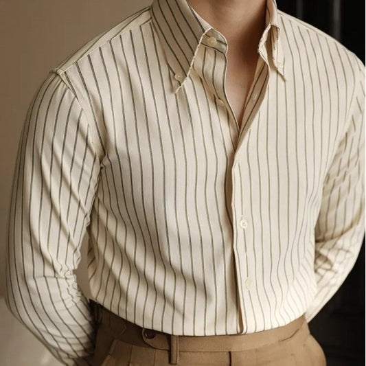 Men's Long Sleeve Fall Slim Fit Casual Striped Shirt