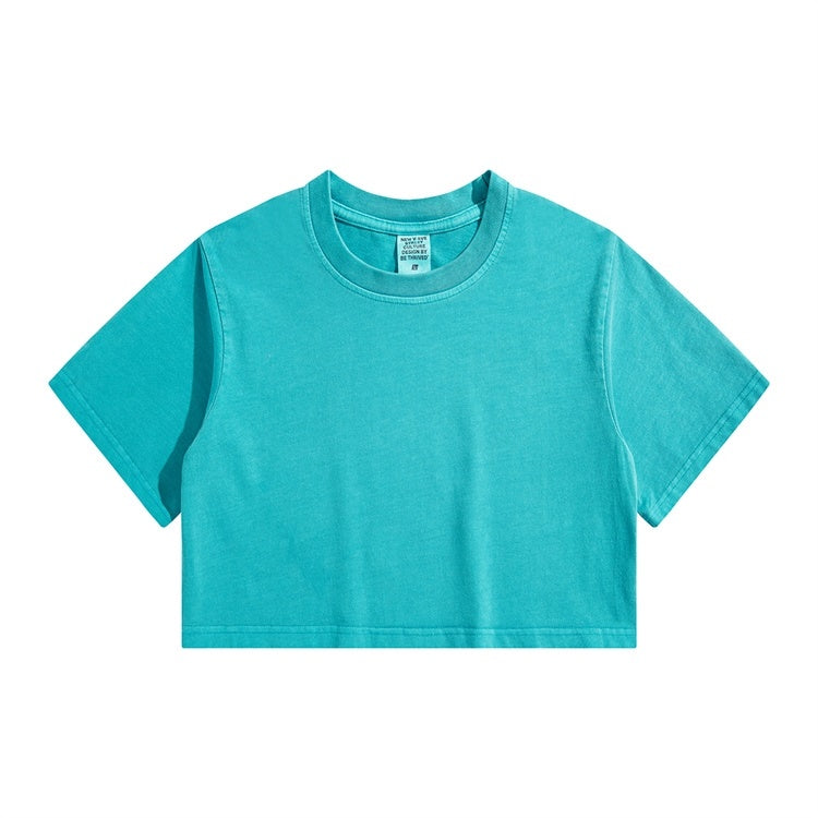 High Waist Cropped T Shirt With Navel Design