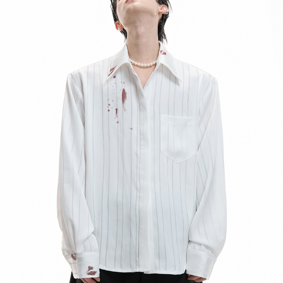 Striped Satin Lipstick-print Shirt With A Luxurious Textured Feelelegant Cardigan Top