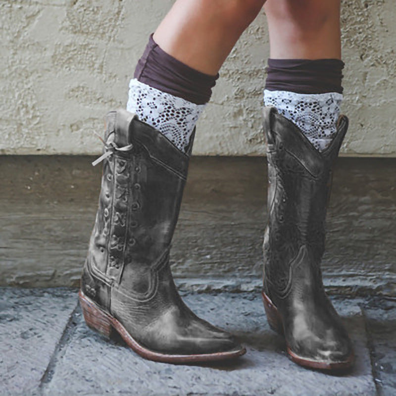European And American Style Thick Heel Plus Size Mid-tube Knight Boots Women Boots