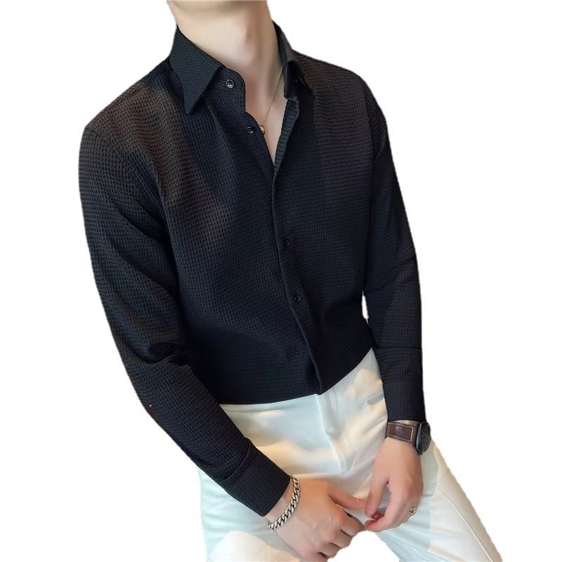 Ruffian Handsome V-neck Shirt Men's Long Sleeved Plush In Autumn And Winter