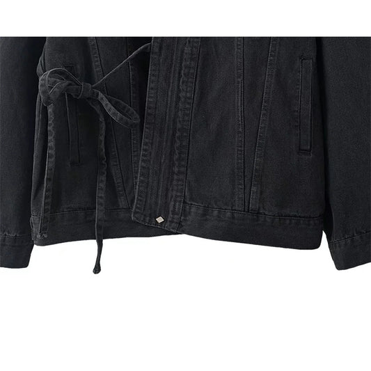 Simple Mid-length Solid Color Lace-up Jacket Top