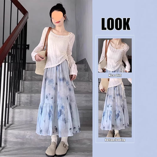 French-style Irregular Tie-Dye Dress And Skirt Set For Women