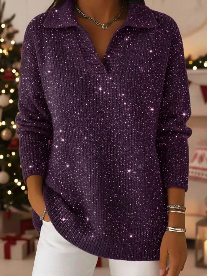 Ny Ensfarvet Langærmet Top Glitrende Sweater