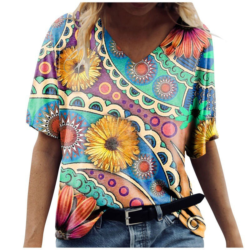 Short Sleeved T-shirt Printed On Women's Clothing