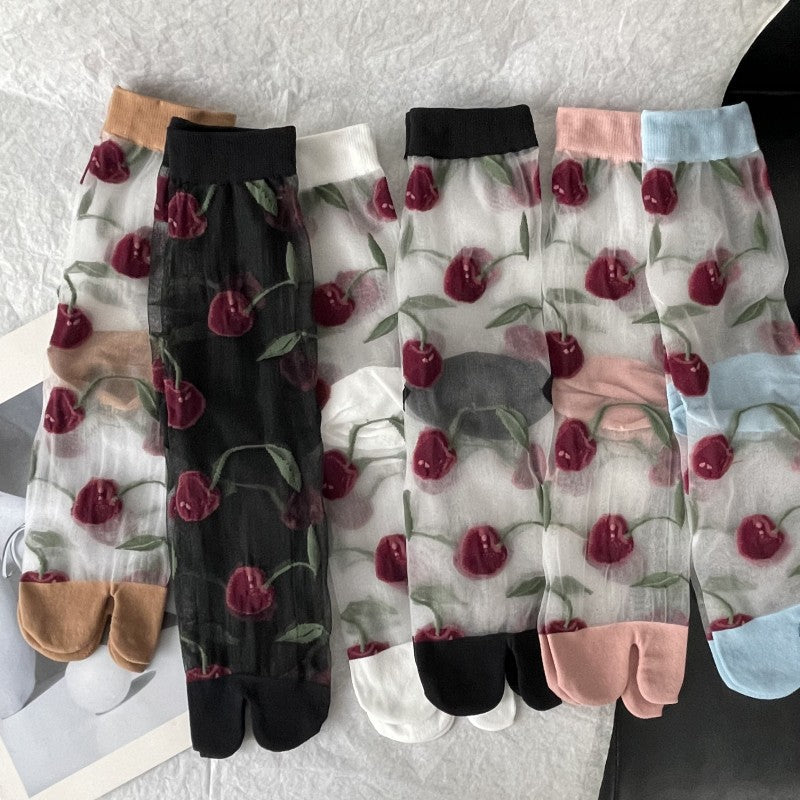Cherry Jacquard Summer Cute Wild Thin Socks Stockings