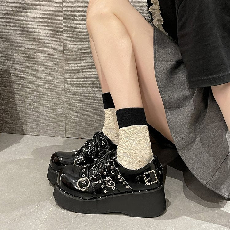 Thick-soled British Style Small Leather Shoes Women's Round Toe