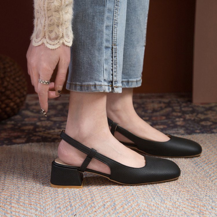 Women's Fashion Simple Square Toe Back Empty Summer Shoes