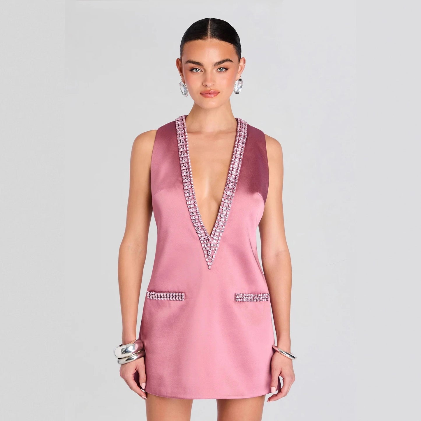 Hot-stone Multi-color Sleeveless Dress