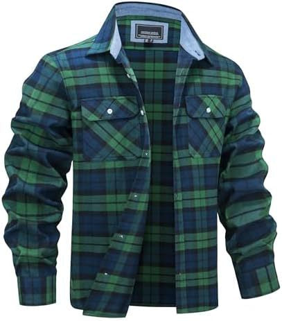 Mens Printed Long-Sleeve Lapel Plaid Shirt