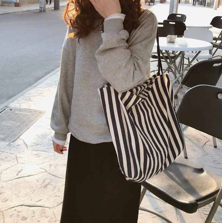Women's Fashion Vintage Stripe Simple Canvas Bag