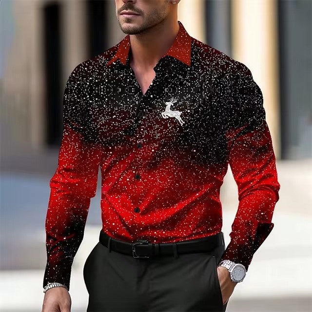 Multi-Color Gradient Christmas Men's Christmas Printed Shirt Long Sleeve