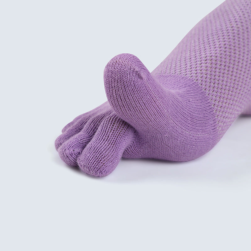 Mesh Cotton Mid-tube Five-toed Socks Split Toe Solid Color Sports