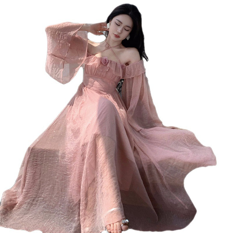 Off Shoulder Neck Seaside Holiday Dress For Women