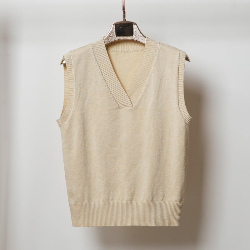 V-neck Sleeveless Sweater Vest Women's Black Top Outerwear Thin Knitwear