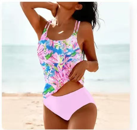 Women's Casual Retro Print High-waist Bikini Set