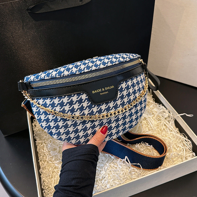 Women's Fashion Houndstooth Chest Bag Shoulder Bag